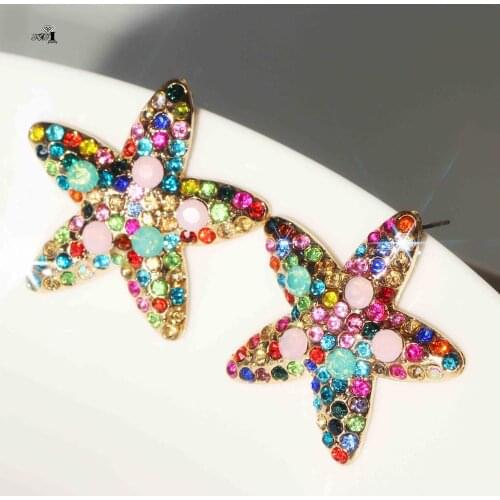 YaYi Jewelry Fashion Multi Glass Starfish Dangle Crystal Women Ancient Gold Color Wear Ear Band Tassel Couples Wedding Earrings