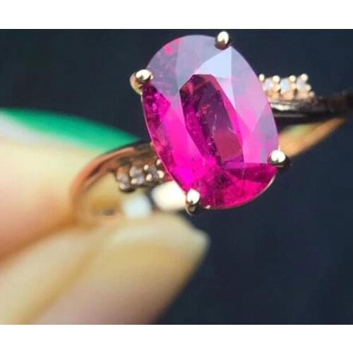 Fine Jewelry Real Pure 18 K Gold AU750 100% Natural Red Tourmaline Gemstone 2.5ct Female Rings Brazil Origin for Womens Gift