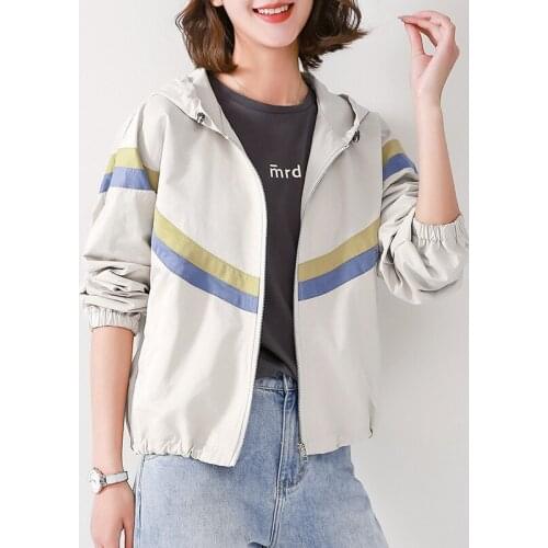 Womens autumn new short short Korean loose large size blouse hooded thin spring and autumn all-match jacket
