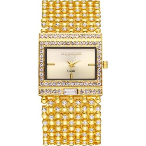 Women Gold Stainless Steel Square Rhinestone Watches Luxury Waterproof Quartz Bracelet Wrist Watches Relogio Feminino