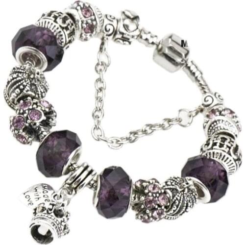 MADALENA SARARA Fashion Crystal Bead Bracelet Rhinestone and Crystal Inlaid With Charm Silver Tone American Trendy