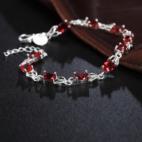 Vintage Luxury red crystal chain 925 sterling silver Bracelet for woman fashion brands jewelry Wedding party Christmas gifts