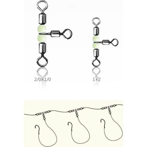 10PCS/lot luminous Fishing Swivel Rolling Swivel Ball Bearing with Pearl 3 Way Connector Fishing Accessories