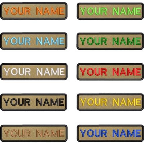 Khaki background brown 10X2.5cm Embroidery Custom Name Text Patch Stripes badge Iron On Or Velcro Backing Patches