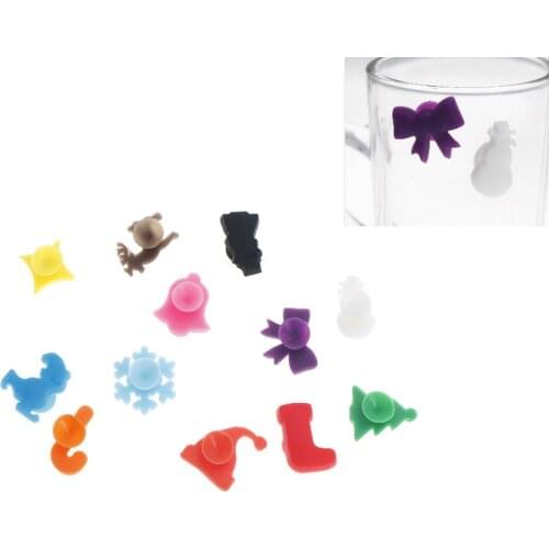 12pcs Rubber Marker Stickers Wine Glass Recognizer LabelParty Dedicated Silicone Suction Cup Barware Tools Christmas Decoration
