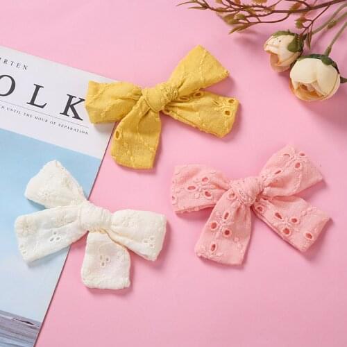 14Pcs Kids Girls Handtie Embroidery Bows Hair Clips Cute Multi Colors Hallow Knot Hairpins School Child Hair Bows