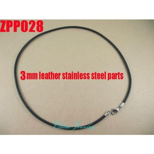 16"-38") 20pcs 3mm black Real leather necklace stainless steel accessories jewelry DIY ZPP028