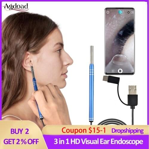 3 in 1 Ear Endoscope Ear Cleaning Tool HD Visual Ear Pick Multifunctional Earpick 5.5mm Android PC Ear Otoscope Mini Camera