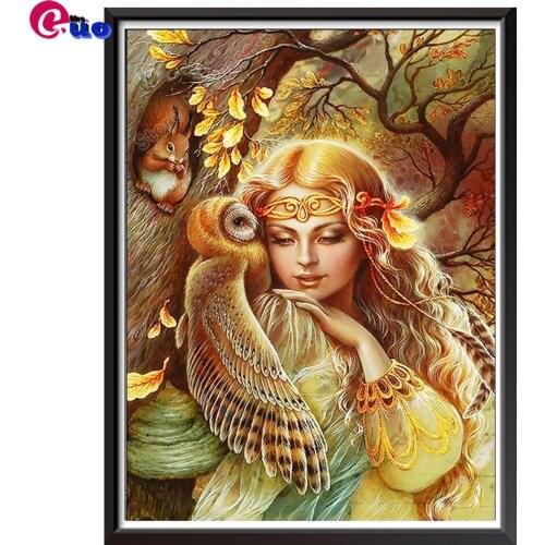 Full Drill 5d DIY Diamond Painting Forest Owl and Girl Picture Square / Round Rhinestone Mosaic Diamond Embroidery Cross Stitch