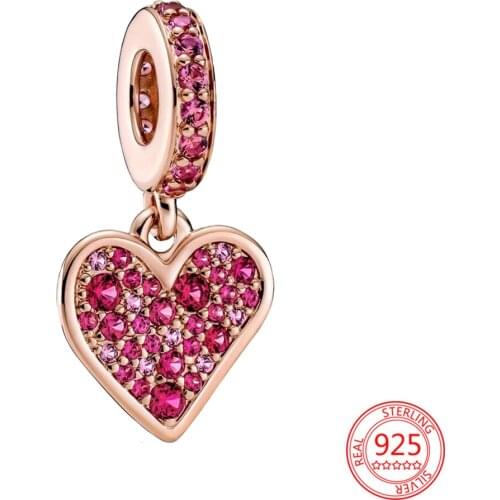 New 925 Sterling Silver Pavé hand-painted love heart Charm Beads Jewelry Fit Pandora Bracelet Necklace Pendant Gift for Women