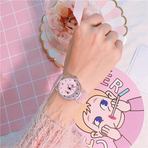 Pink Cute Cartoon Girly-Heart Watch Women Girls Fresh Color Chinese-Character Round Dial Silicone Band Quartz Wrist Watch reloj