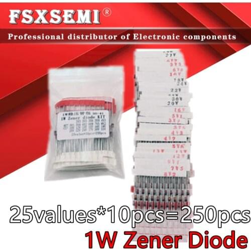 25values*10pcs=250pcs 1W Zener Diode Assorted Assortment Set New electronic diy kit 3V-30V 3V0 3V3 3V6 3V9 4V3 4V7 5V1 5V6
