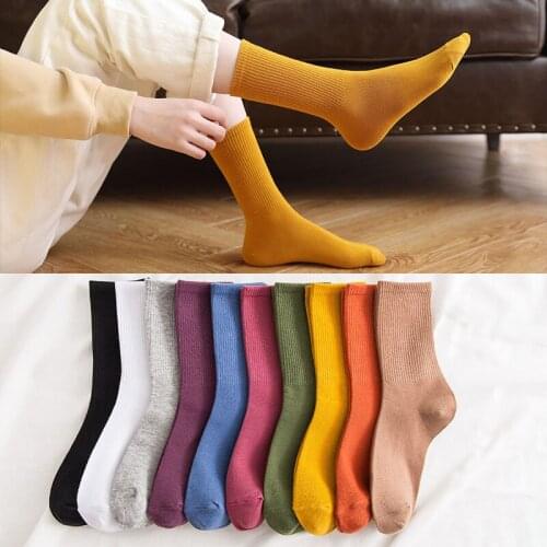 Women Men Breathable Long Socks Vertical Stripe Nice Gift Cotton Japanese Style 1Pair Pure Color Mid Tube Socks
