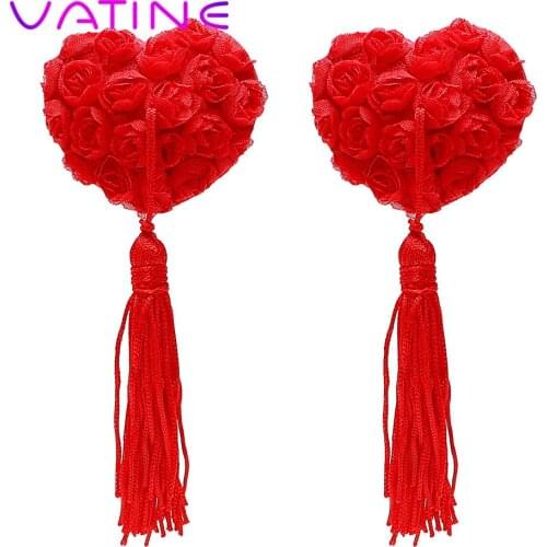 IKOKY Women Lingerie Bra Sex Products Heart Lace Nipple Stickers Pasties Breast Cover Adult Games Sex Toys for Couples 1 Pair