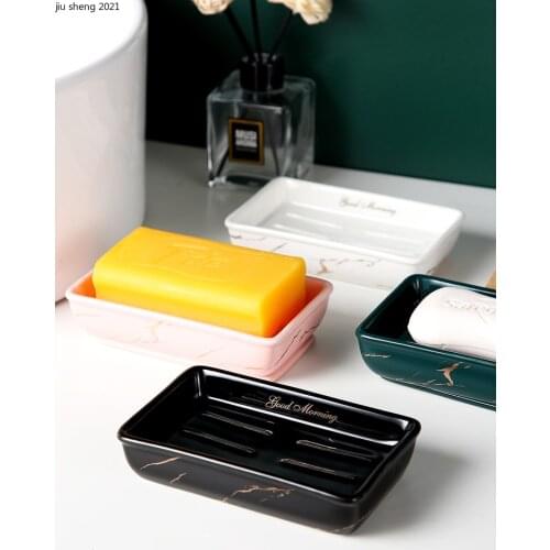 European Style Ceramic Marbled Soap Dish with Tray Simple Household Bathroom Soap Box Can Drain Bathroom Decoration Accessories