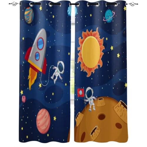 Space Scene with Astronauts Window Curtains for Living Room Luxury Kitchen Bedroom Drapes Home Decor Backdrop Curtain