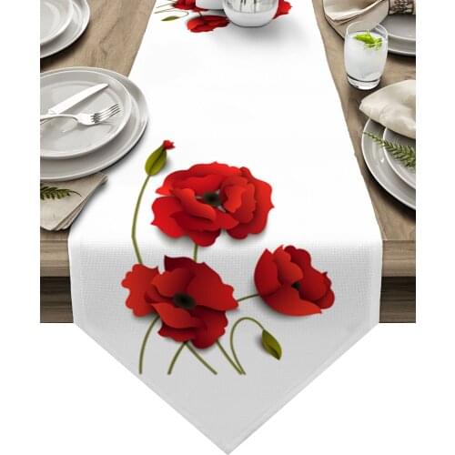 Red Flower Poppy Flower Table Runner Luxury Dining Table Decor Tablecloth Table Runner for Wedding Party