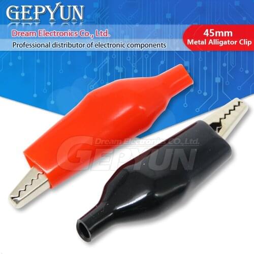 10pcs/lot 45mm Metal Alligator Clip G98 Crocodile Electrical Clamp Testing Probe Meter Black Red with Plastic Boot