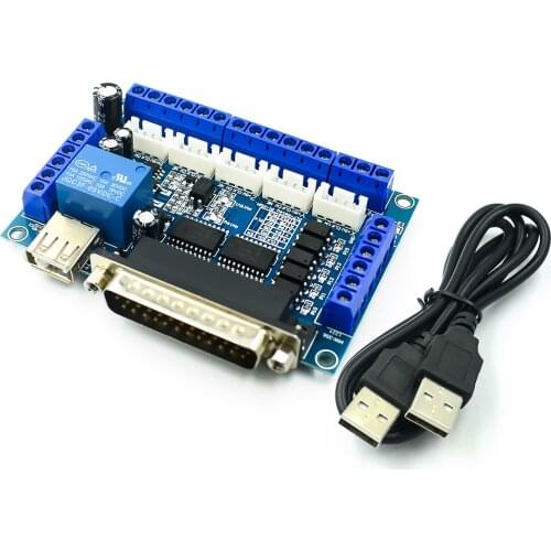 Upgraded 5 Axis CNC Interface Adapter Breakout Board For Stepper Motor Driver Mach3 + USB Cable
