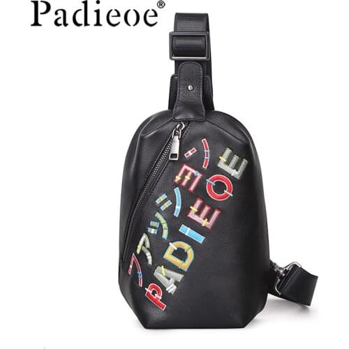 Padieoe men sling bag chest bag shoulder crossbody bags satchel genuine leather bag fashion