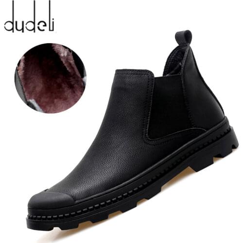 Man Winter Chelsea Boots Fur Warm Male Leather Shoes Design Mens Dress Boots Men Genuine Leather Handmade Outdoor Casual Boots