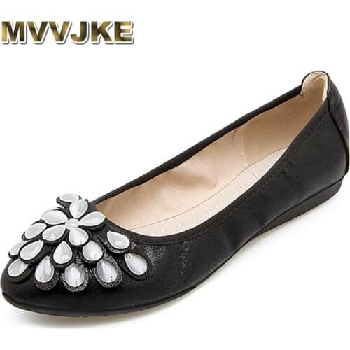 MVVJKE New Fashion Female Flat Shoes Women Foldable Ballet Princess Shoes Crystal Boat Shoes Woman Rhinestone Women Flats E096