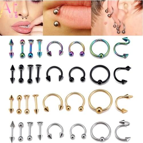 Latest 16 Pcs /set Circular Barbell Horseshoe Curve Spike Stainless Steel Body Piercing Jewelry Bar Lip Nose Rings Navel nail