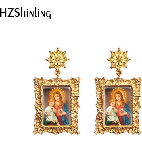 2021 New Virgin Mary and Jesus Retro Earring Photo Earrings Mandala Charm Accessories Glass Cabochon Jewelry Gifts