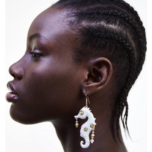 2019 New Za Earrings Womens Jewellery Fashion Enamel Sea Fish Seahorse Big Drop Earrings Femme Boho Ethnic Long Dangle Earings