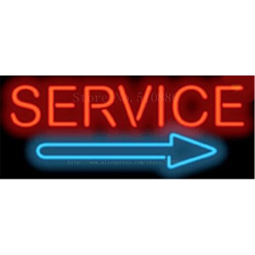 Service with Right Arrow Car Tube Neon sign Beer Club Handcrafted Automotive signs Shop Store Business Signboard Signage 17"x14"