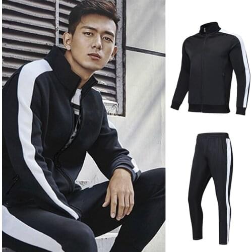 Autumn and winter sports suit mens long-sleeved jacket plus velvet two-piece casual morning running suit training sweater jacke