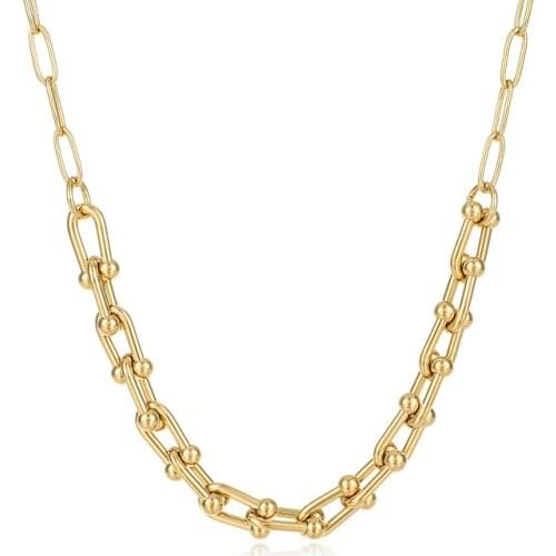 Stainless Steel Chain Collar Necklace High Quality 14K Metal Gold Statement Horseshoe Buckle Necklace Jewelry Party Gift