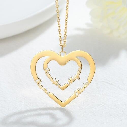 Double Heart Name Necklace Personalized Chocker Necklace For Women Custom Stainless Steel Pendant Anniversary Birthday Gifts