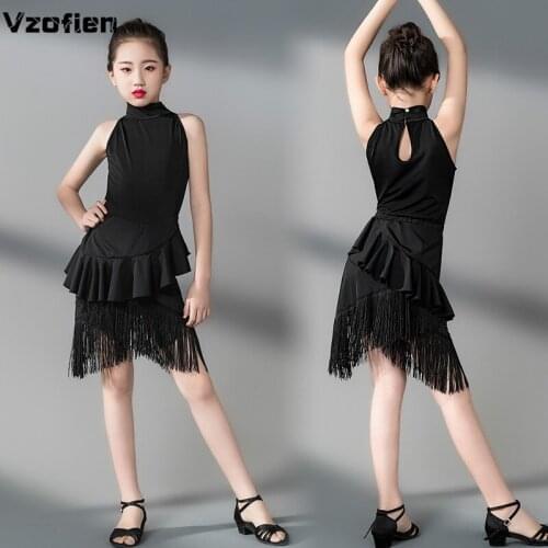Fringe Latin Dance Dress For Girls Children Professional Standard Clothing Salsa Tango Ballroom Kids Practice Dance Clothes