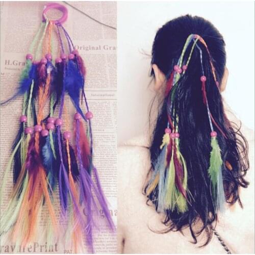 Hair bands folk Arrive Stylish Feather Colorful Folk Style Braid Weave Women Ladies Hair Ring Headwear Hair Bands Hair Circle