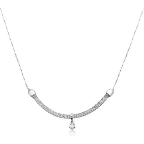 Silver Tektaşlı Mesh Necklace