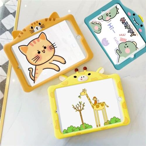 Kids Cartoon Cover For iPad 7th 8th 10.2 5th 6th Gen 9.7 2018 2017 Pro 9.7 10.5 11 Air 1 2 3 4 Tablet Case Silicone Stand Shell