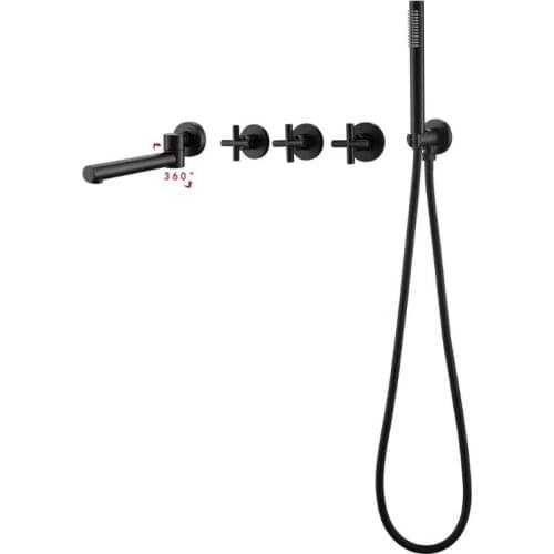 Three handle Bathtub Faucet Wall Mounted Bathroom Basin Mixer Hand Shower Head Bath & Shower Faucet BF666