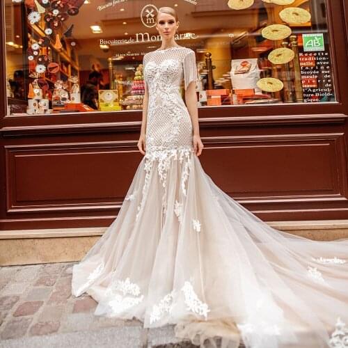 Shiny Beading Shoulder Sexy Backless Appliques Appliques Tulle Elegant Mermaid Wedding Dresses Vestido De Noiva Sereia