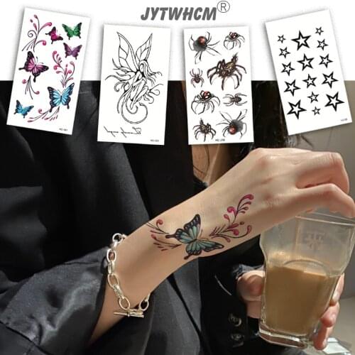 Tattoo Stickers Temporary Womens Waterproof Butterfly Spider Lip Print Neck Arm Body Art Body Painting One-Time Flash Fake Tato
