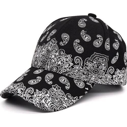 Hip Hop Womens Baseball Cap Black White Floral Cashew Print Snapback Hats for Men Women Unisex Dad Hat Adjustable Gorra