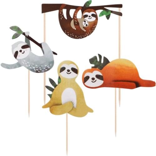 YeahiBaby 4pcs Sloth Cake Topper Set Creative Decor Cake Insert for Birthday Party Festival