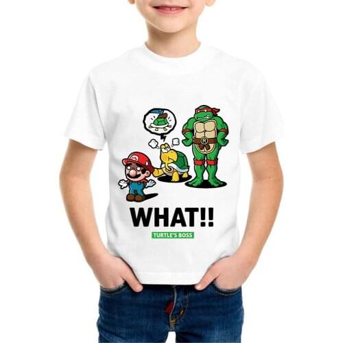 Funny Super Mario Print T Shirt Kids Harajuku Kawaii Mario Bros Kids Clothes White Short Sleeve Kid Tshirt Girls Boys Streetwear