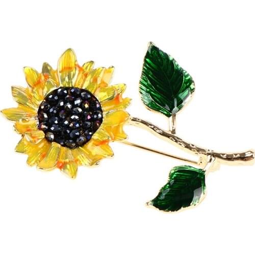 1PC Enamel Sunflower 2 Leaf Brooch Pins For Women Fashion Jewelry 2022New romantic Plant Brooches Gift