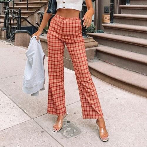 Foridol checkered casual pants women high waist plaid korean style long pants bottoms straight streetwear pants pantalones 2020