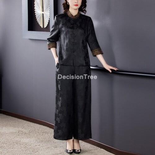 2021 traditional chinese hanfu suit elegant chinese top+pants set women cheongsam oriental dress cheongsam party qipao sets