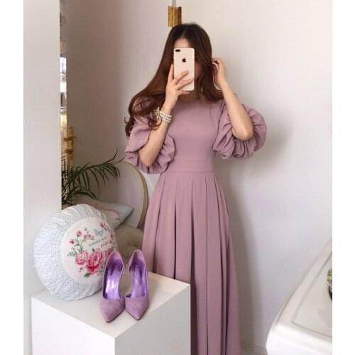LLZACOOSH Women Chic Elegant pleated Dress 2020 New Fashion High Waist Slim Ladies lantern sleeves Long Dresses Vestido