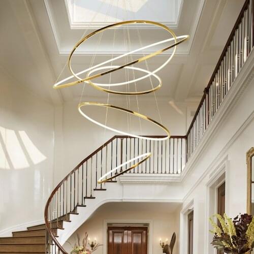 Gold Chandelier for Living room big house hotel loft lamp Modern Led Round Indoor Lighting Design Creative Lustre