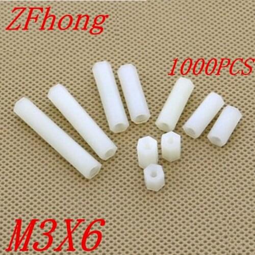 1000pcs m3*6 M3 x 6 plastic PC female female white hex nylon standoff spacer