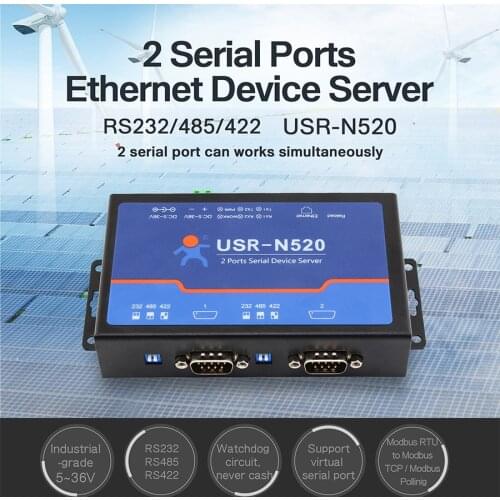 2 Port Serial to Ethernet Server TCP IP Converter Network Device RS232 RS485 RS422 Multi-host Polling Transmission USR-N520